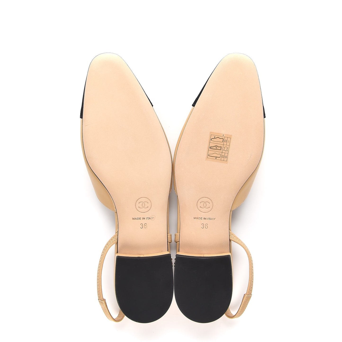 Lambskin Grosgrain Cap Toe CC Slingback Sandals 36 Beige Black