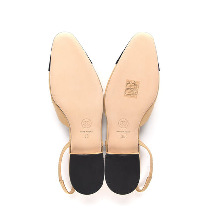 Chanel Lambskin Grosgrain Cap Toe CC Slingback Sandals 36 Beige Black 5 of 8