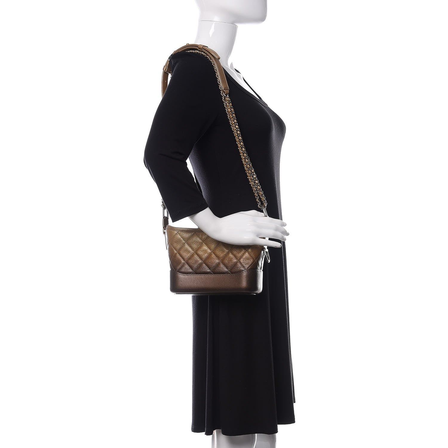 Chanel Metallic Goatskin Quilted Small Gabrielle Hobo Gold Bronze 2 of 12