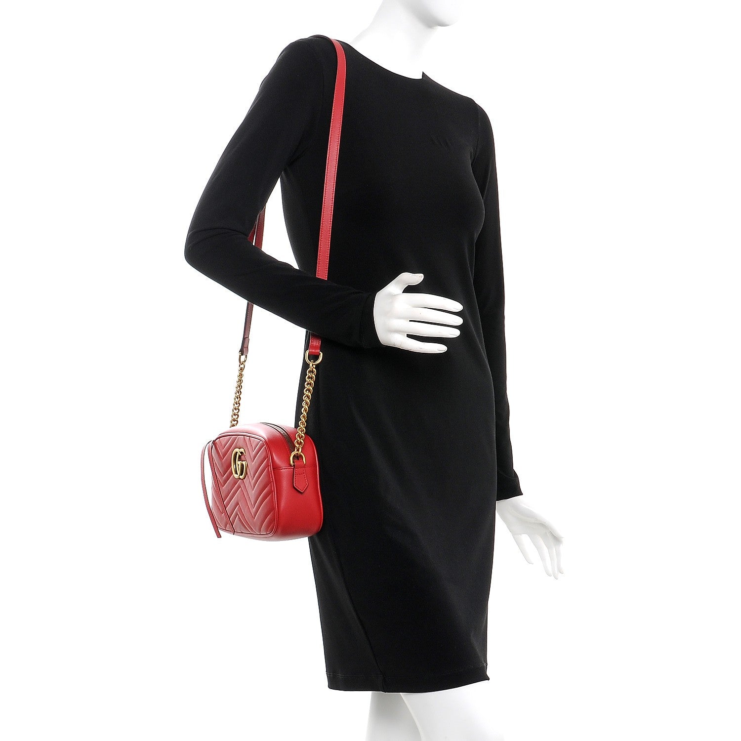 Gucci Calfskin Matelasse Small GG Marmont Chain Shoulder Bag Hibiscus Red 2 of 7