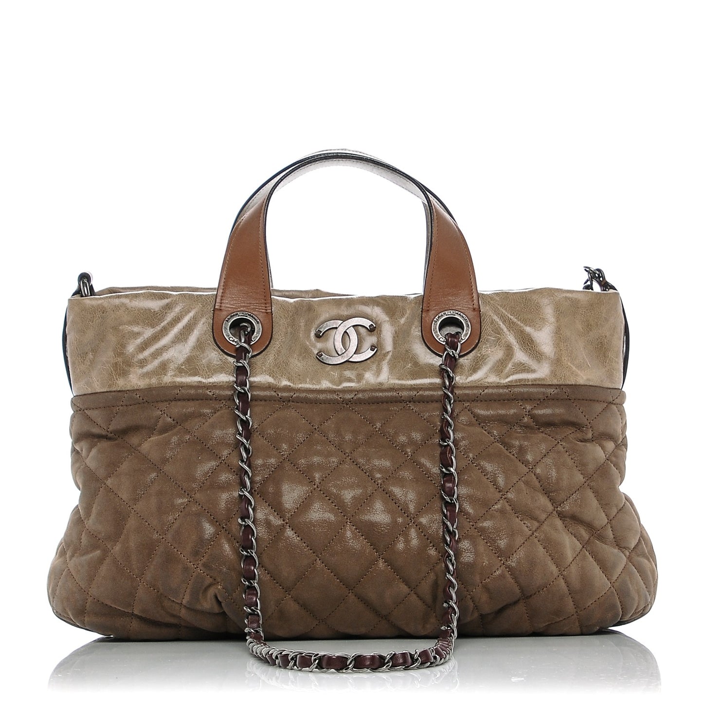 Iridescent Calfskin Quilted Small In The Mix Tote Khaki