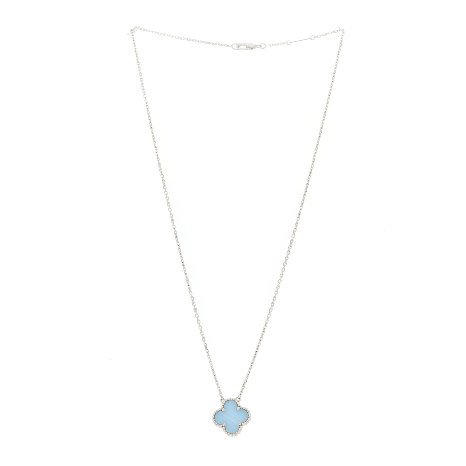 Van Cleef & Arpels 18K White Gold Chalcedony Vintage Alhambra Pendant Necklace 2 of 8