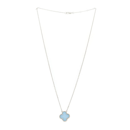 Van Cleef & Arpels 18K White Gold Chalcedony Vintage Alhambra Pendant Necklace 2 of 8