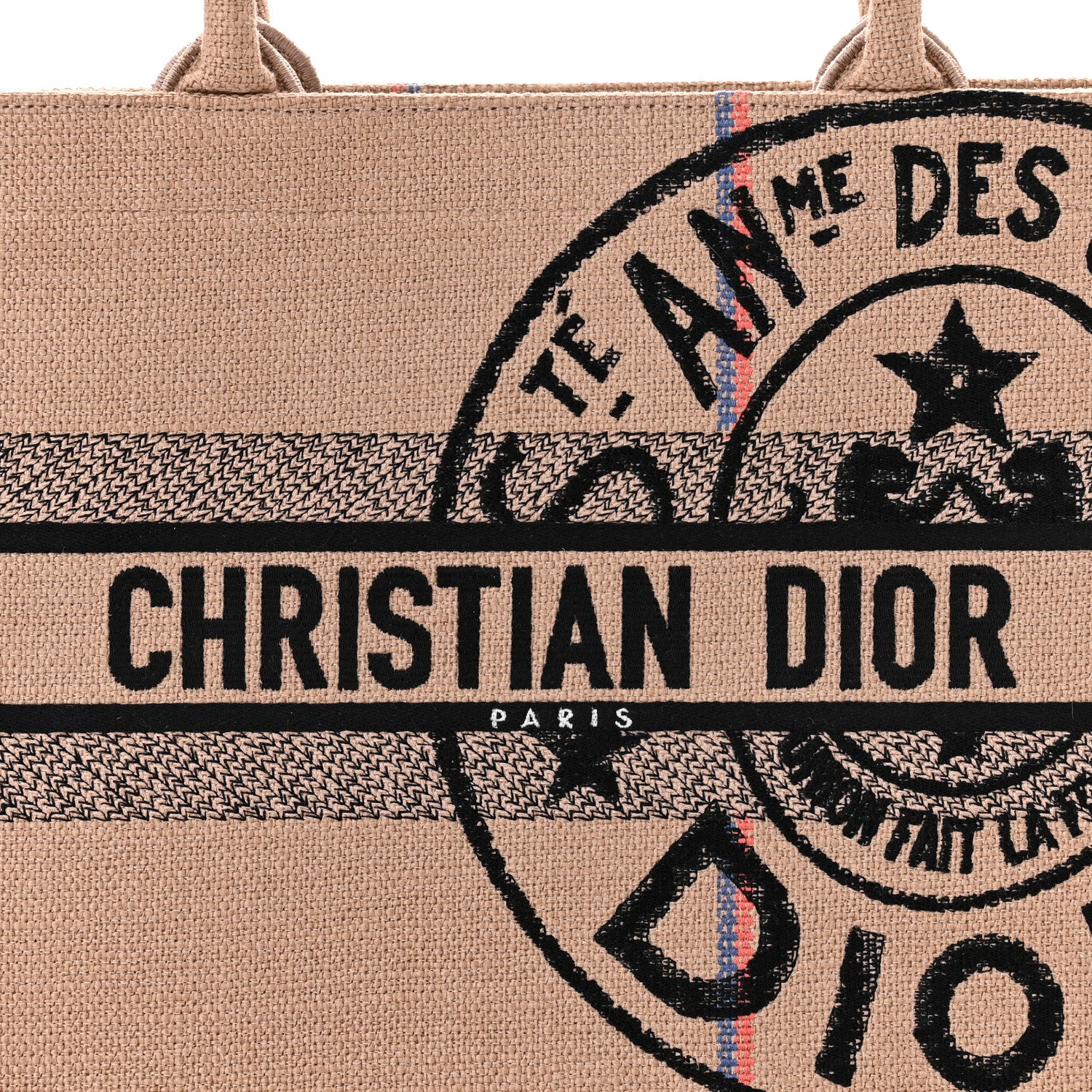 Christian Dior Canvas Jute Embroidered Medium Book Tote Black Beige 8 of 10