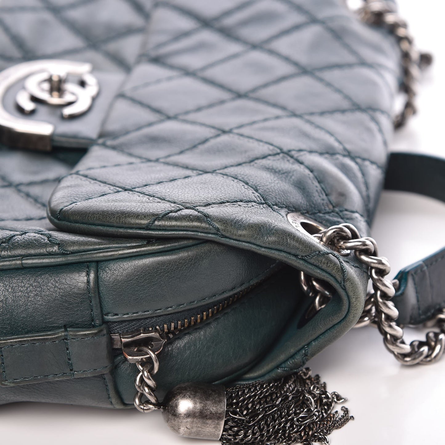 Calfskin Quilted Medium Coco Sporran Flap Dark Green