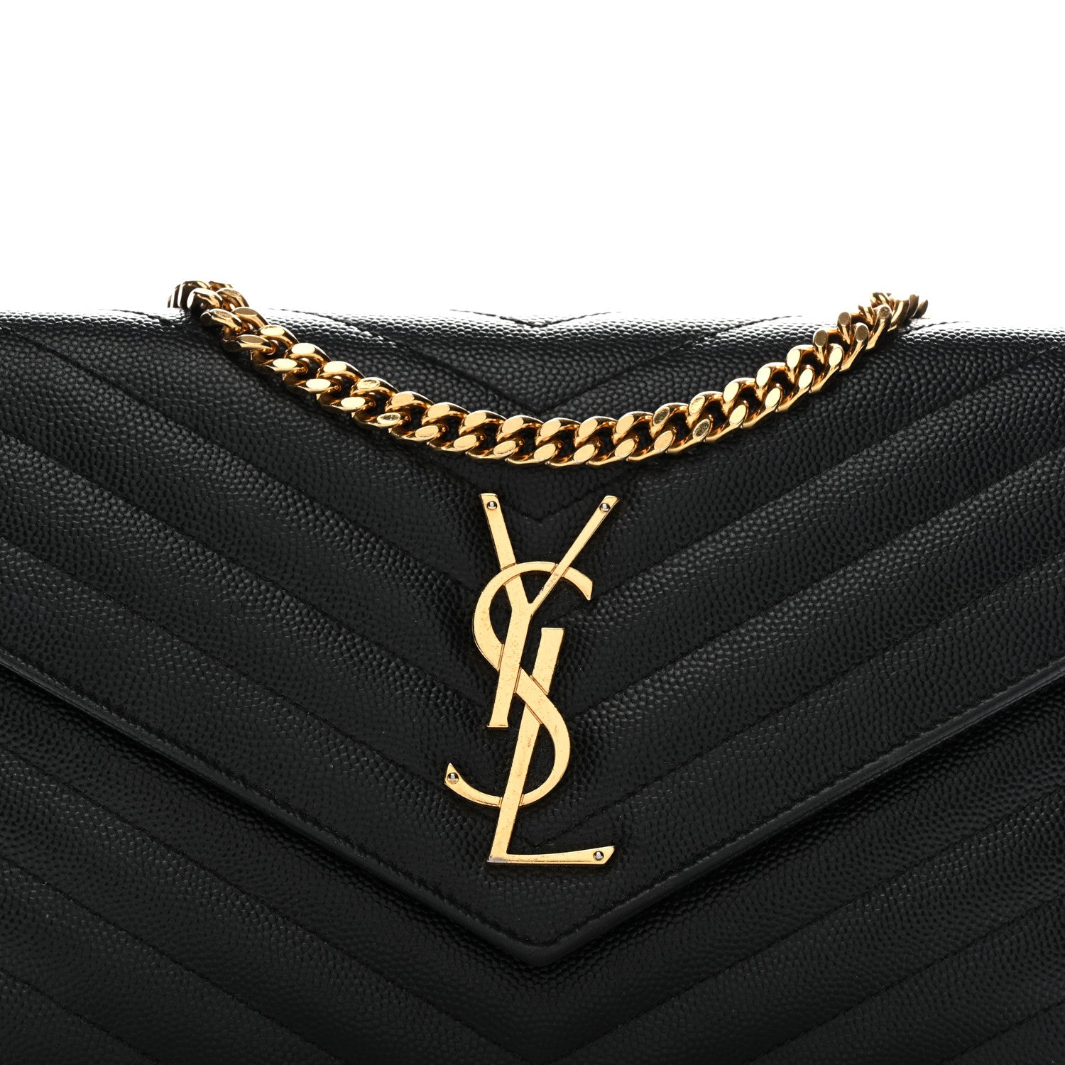 Saint Laurent Grain De Poudre Matelasse Chevron Monogram Chain Wallet Black 6 of 9