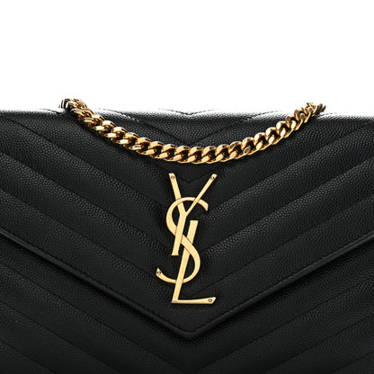 Saint Laurent Grain De Poudre Matelasse Chevron Monogram Chain Wallet Black 6 of 9
