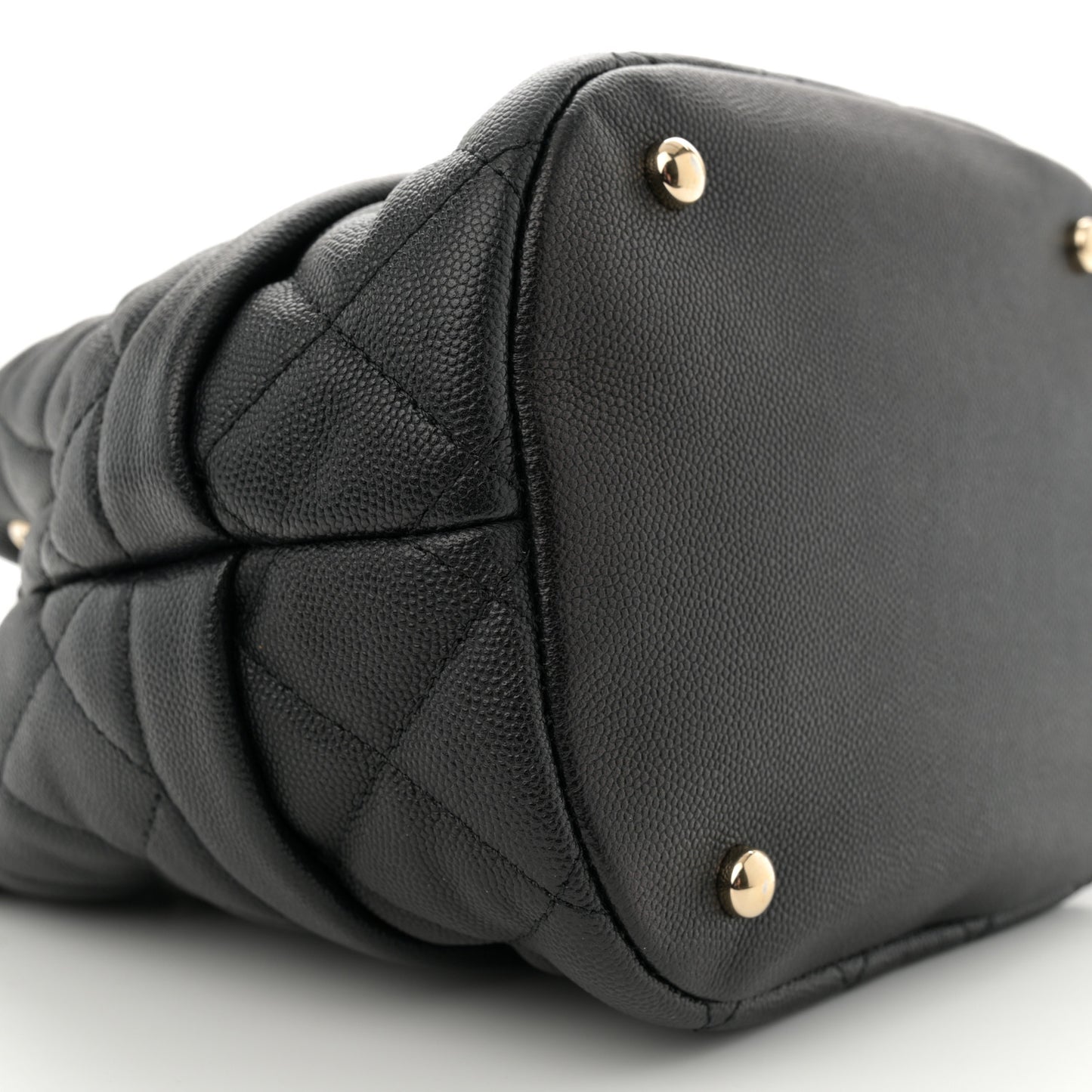 Caviar Quilted Rolled Up Bucket Drawstring Bag Black
