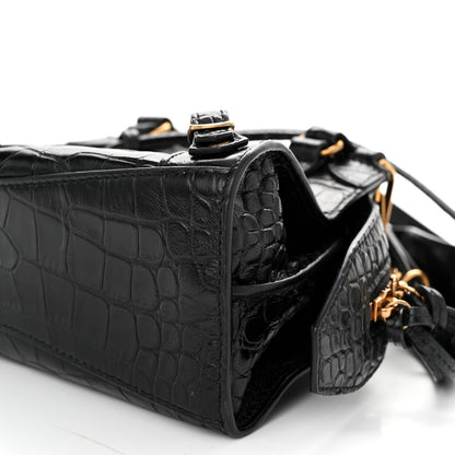 Balenciaga Shiny Supple Calfskin Crocodile Embossed Neo Classic Gold Hardware Mini City Black 9 of 10