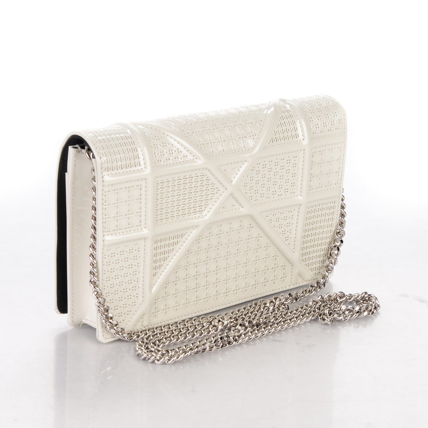 Patent Micro-Cannage Diorama Wallet on Chain Pouch White