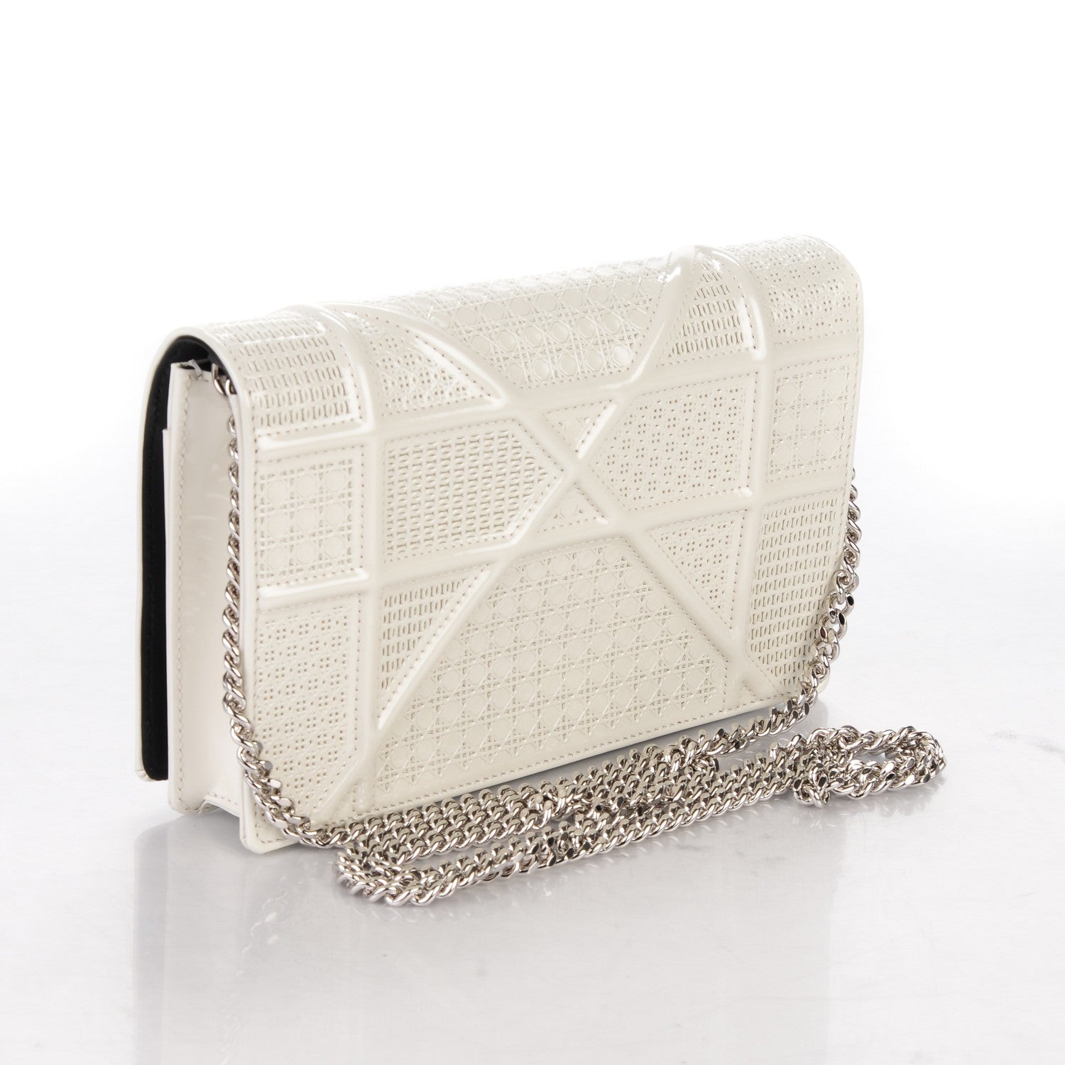 Christian Dior Patent Micro-Cannage Diorama Wallet on Chain Pouch White 3 of 8