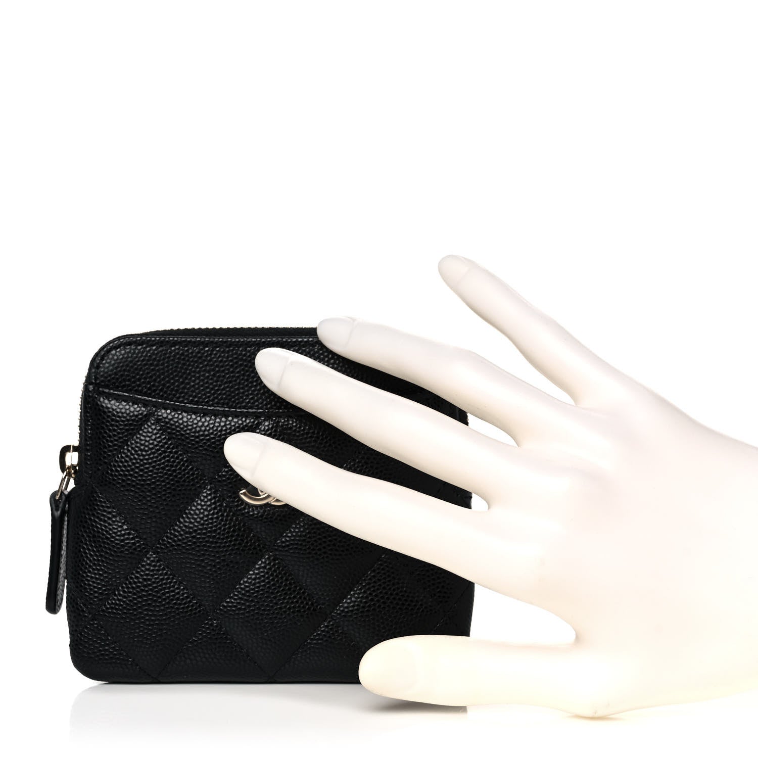 Chanel Caviar Quilted Zip Card Holder Wallet Black 2 of 8