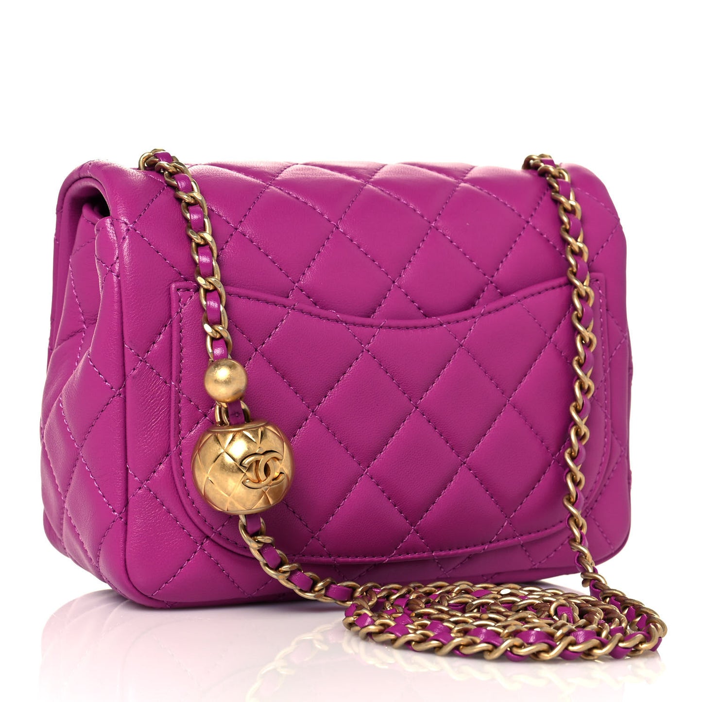 Lambskin Quilted Mini Pearl Crush Flap Purple