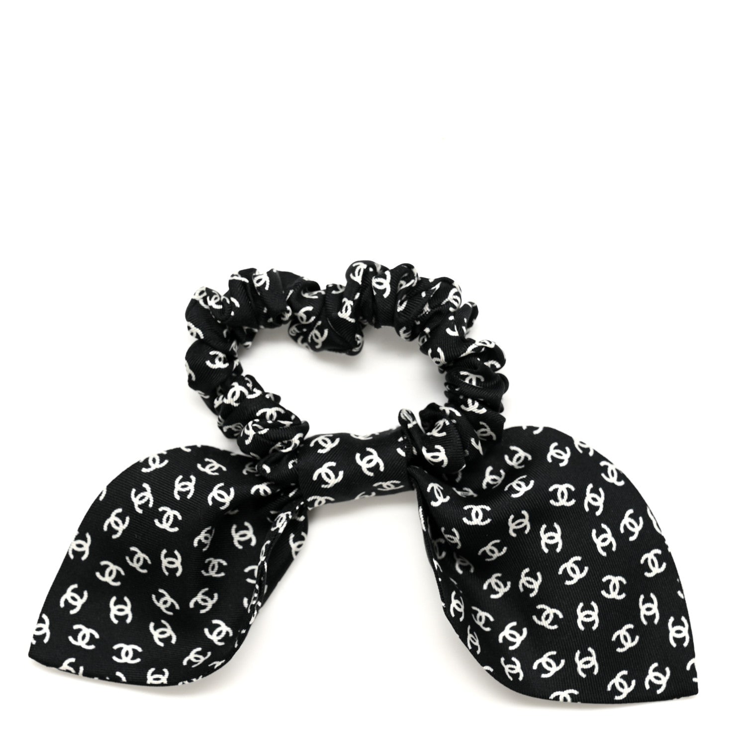 Chanel Silk Twill CC Scarf Hair Tie Black White 2 of 3