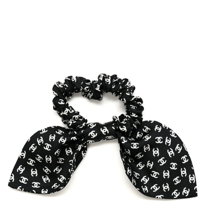 Chanel Silk Twill CC Scarf Hair Tie Black White 2 of 3