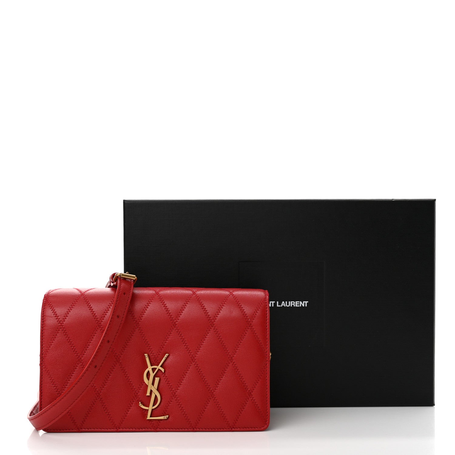 Saint Laurent Lambskin Diamond Quilted Monogram Angie Chain Bag Red 16 of 16