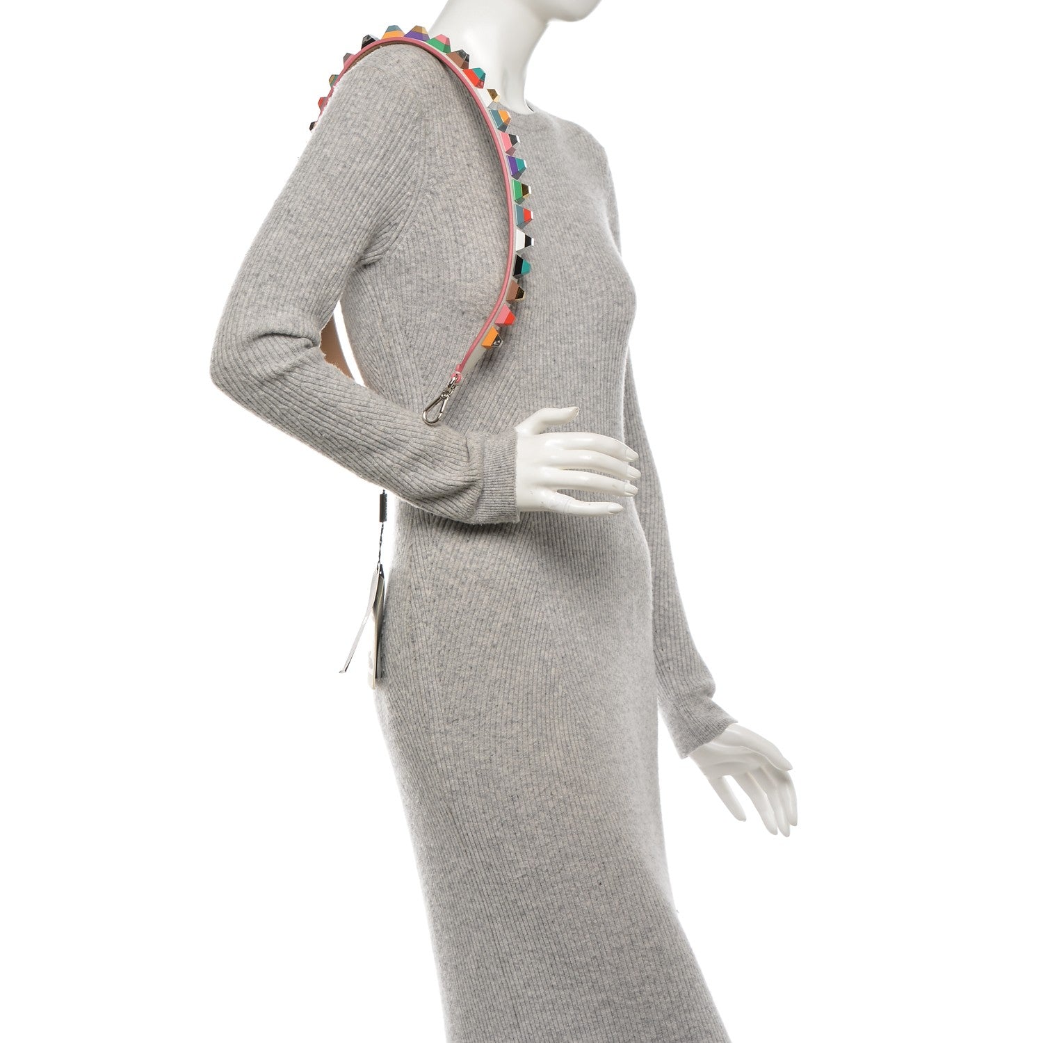 Fendi Vitello Dolce Plexiglass Bi-Color Studded Strap You White Ice Cuoio Multicolor 2 of 5
