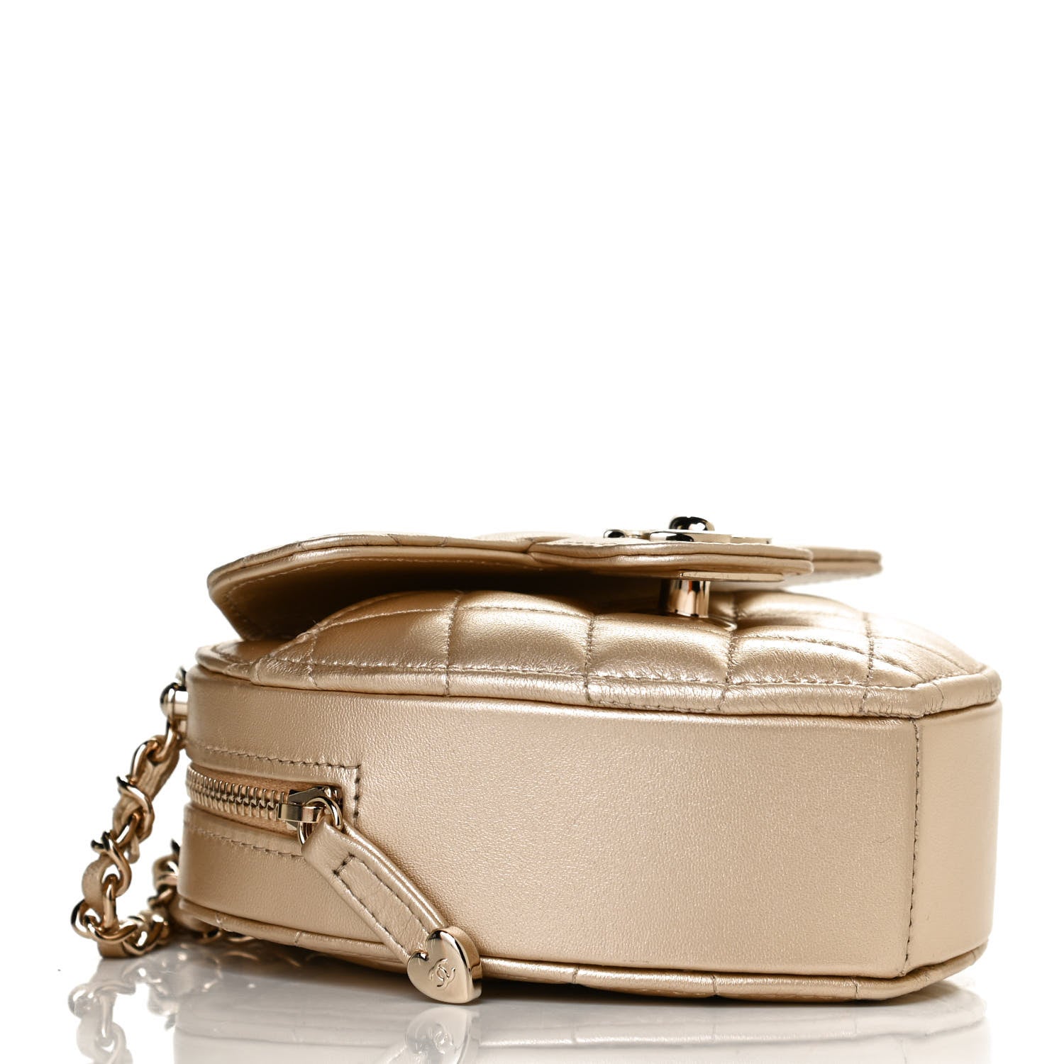 Chanel Metallic Lambskin Quilted CC In Love Heart Clutch With Chain Gold 3 of 9