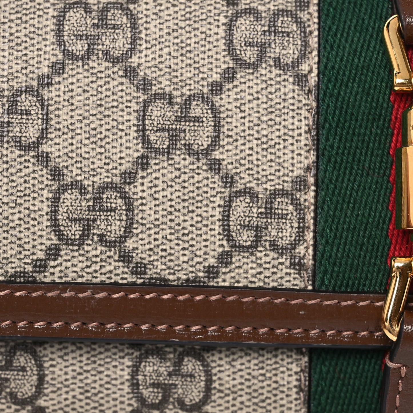 GG Supreme Monogram Azalea Calfskin Web Jackie 1961 Chain Wallet Beige Ebony Brown Sugar