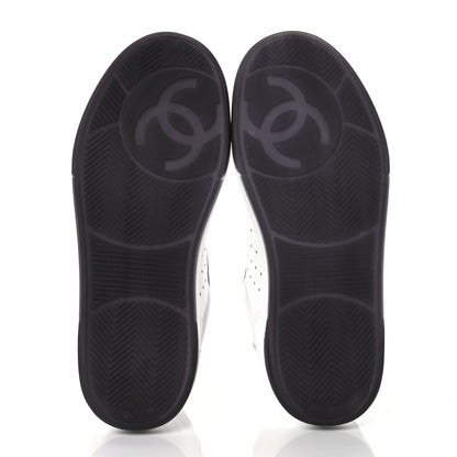 Chanel Grained Calfskin Fabric Womens Logo Sneakers 35.5 White Black 5 of 9