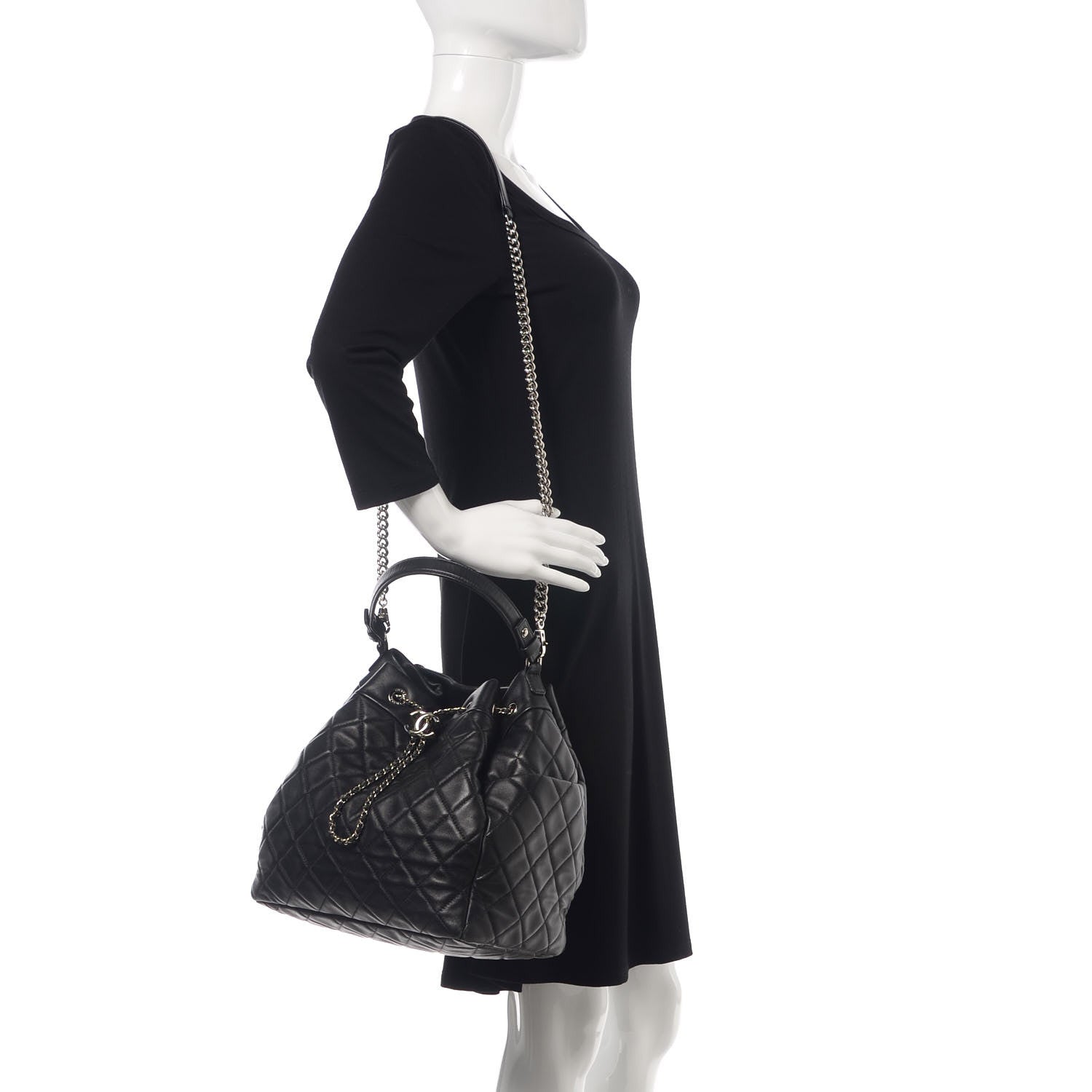 Chanel Lambskin Quilted CC Chain Bucket Bag Black 2 of 16