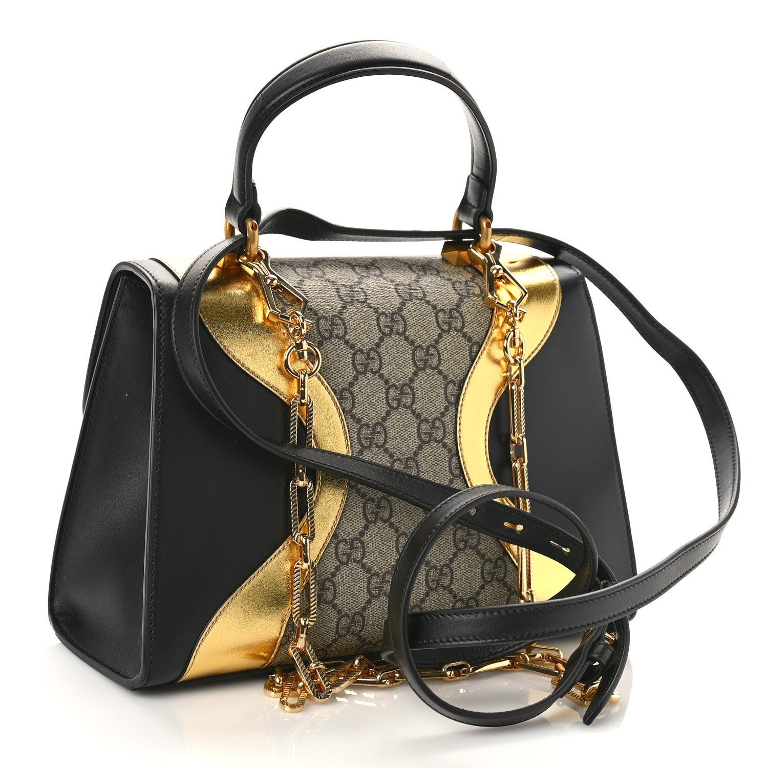 Gucci GG Supreme Monogram Small Osiride Top Handle Bag Black Gold 3 of 9