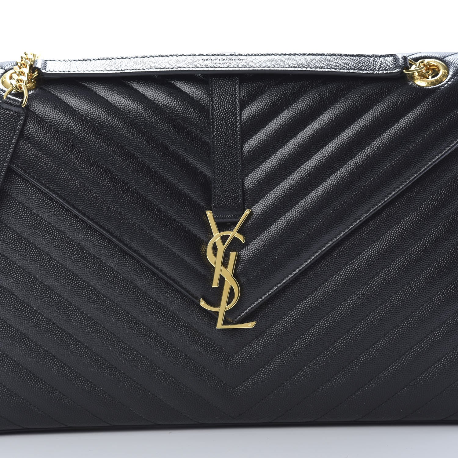 Saint Laurent Grain De Poudre Matelasse Chevron Large Monogram Satchel Black 8 of 10