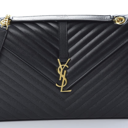 Saint Laurent Grain De Poudre Matelasse Chevron Large Monogram Satchel Black 8 of 10