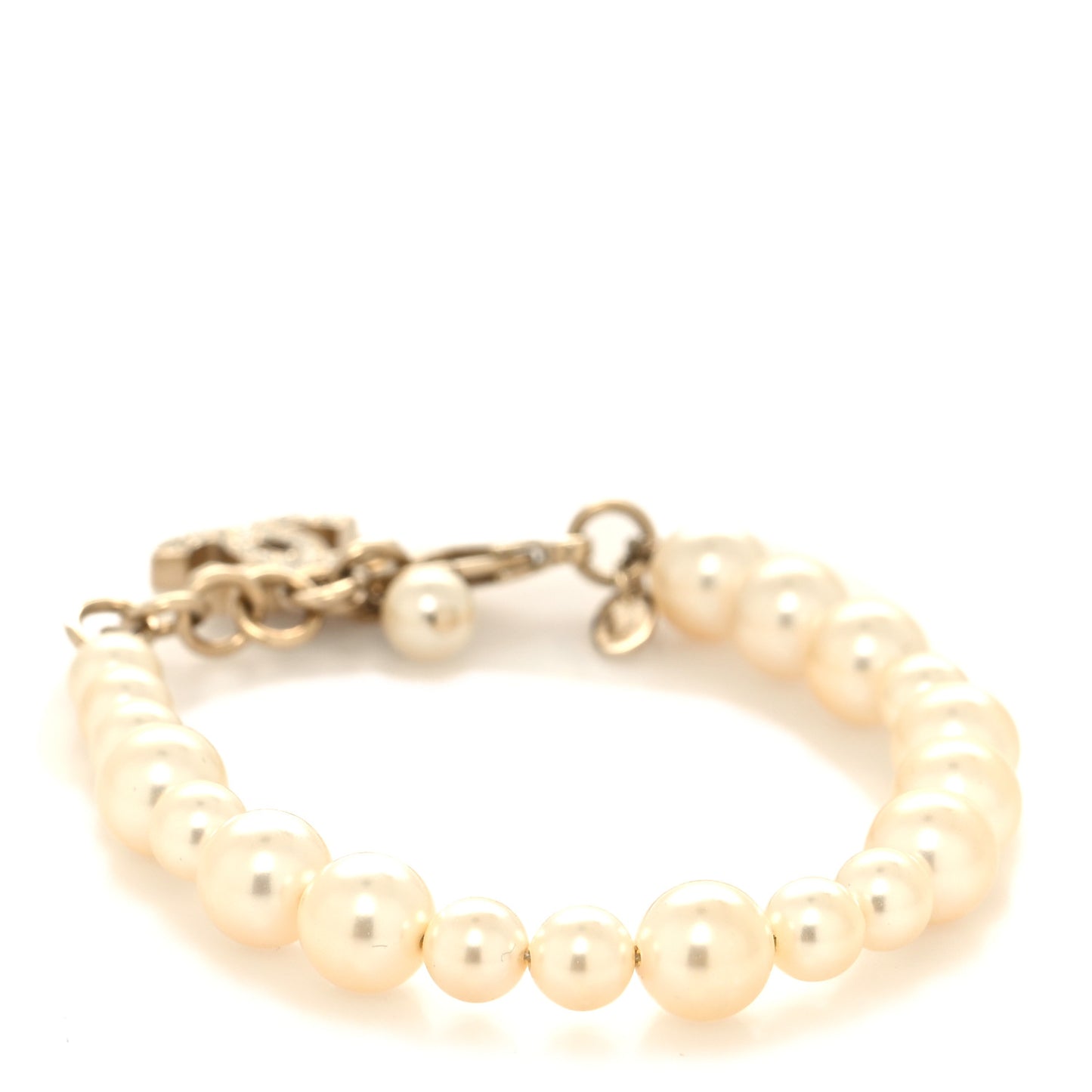 Graduated Pearl Crystal CC Bracelet Gold