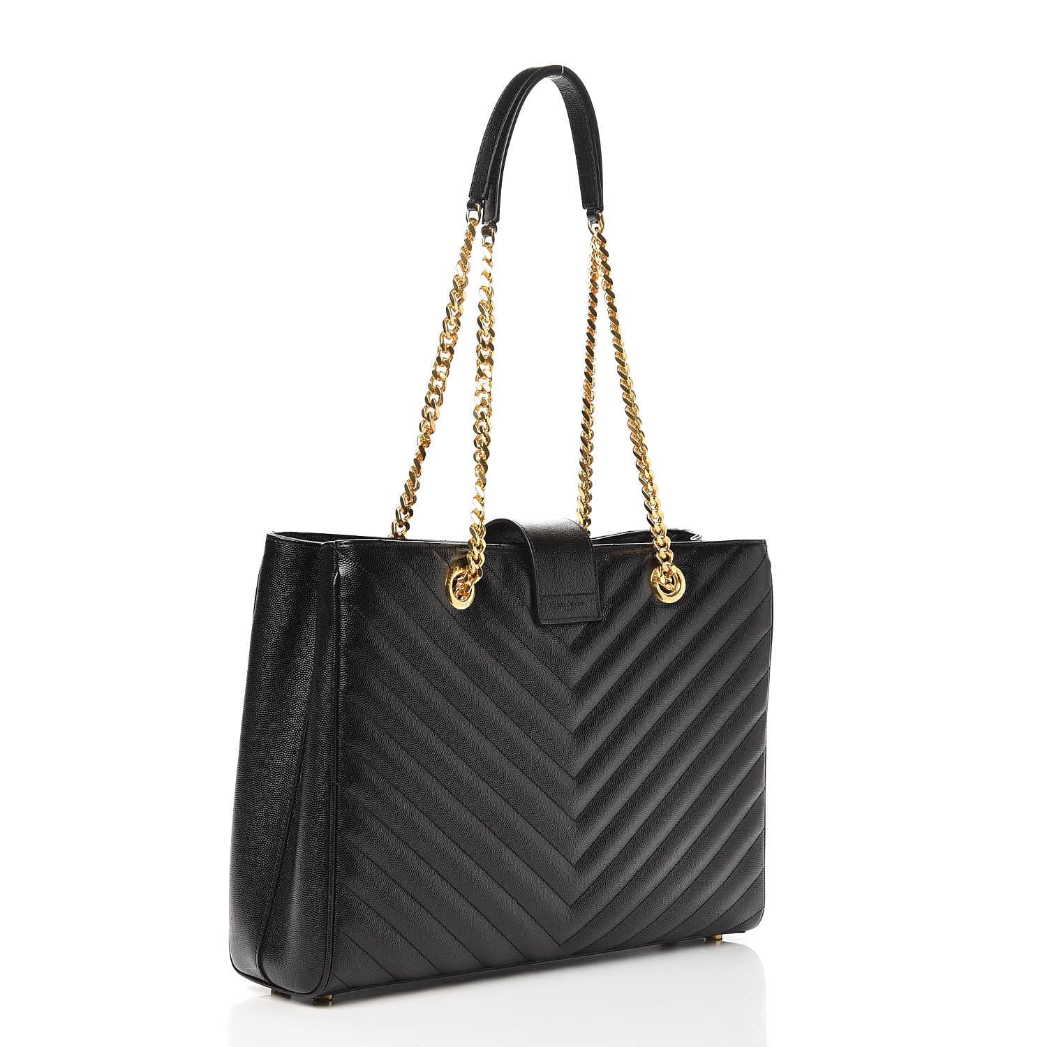 Saint Laurent Grain De Poudre Matelasse Chevron Monogram Shopping Bag Black 3 of 8