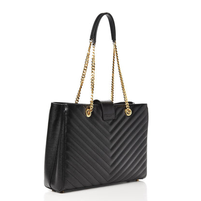 Saint Laurent Grain De Poudre Matelasse Chevron Monogram Shopping Bag Black 3 of 8