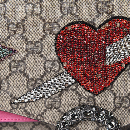 Gucci GG Supreme Monogram Suede Pierced Heart Embroidered Medium Dionysus Shoulder Bag Beige Ebony Pink Tropical Flower 10 of 18