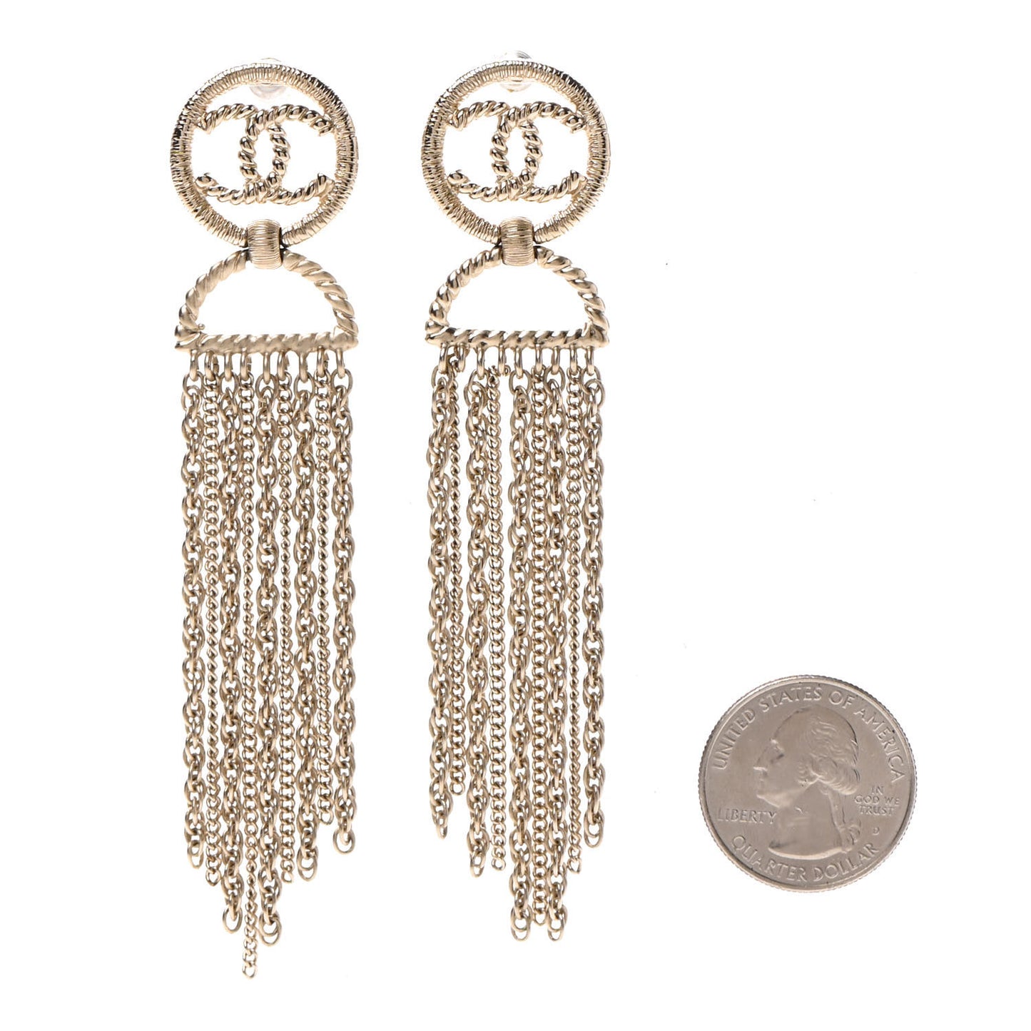 CC Chain Tassel Drop Earrings Light Gold