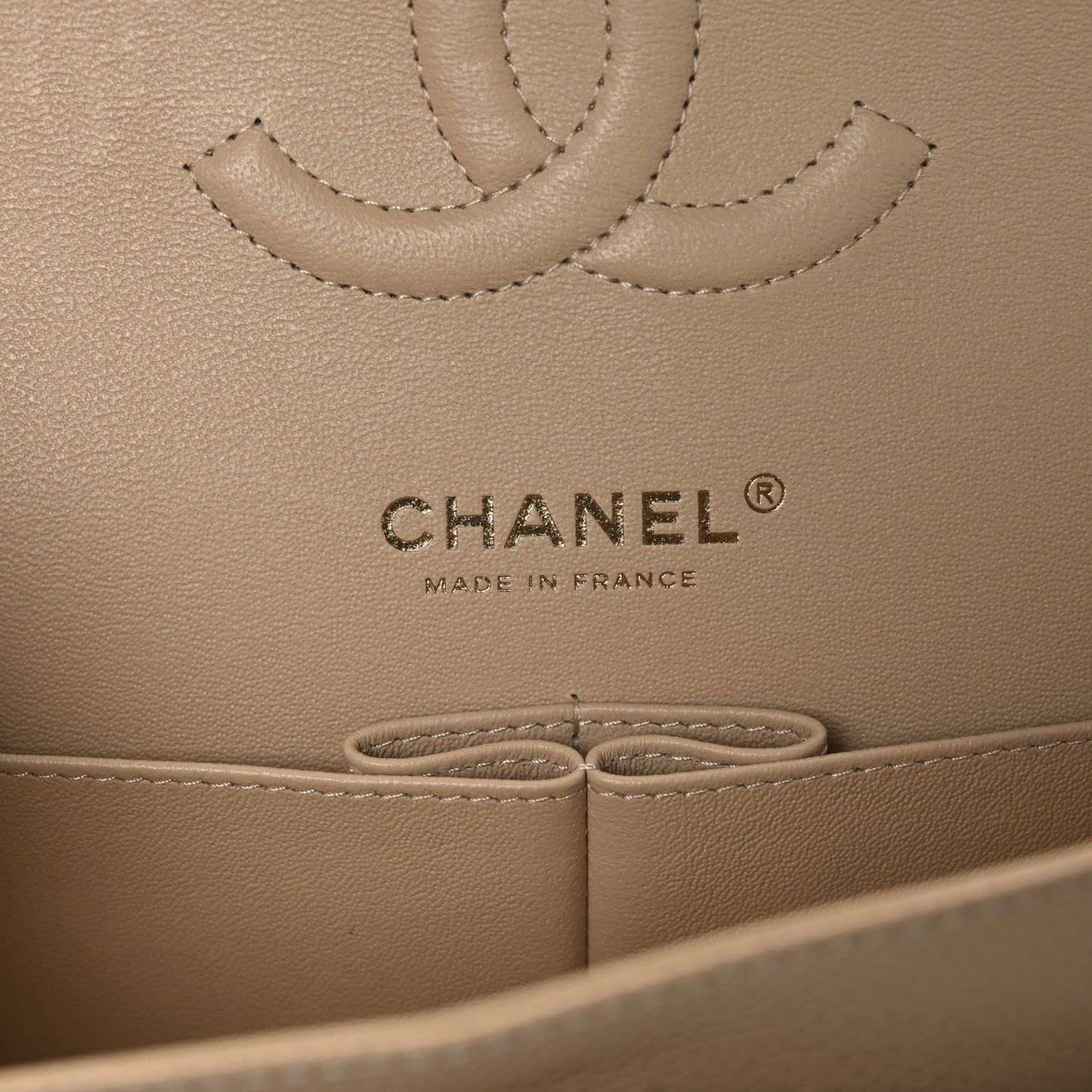 Caviar Quilted Medium Double Flap Beige