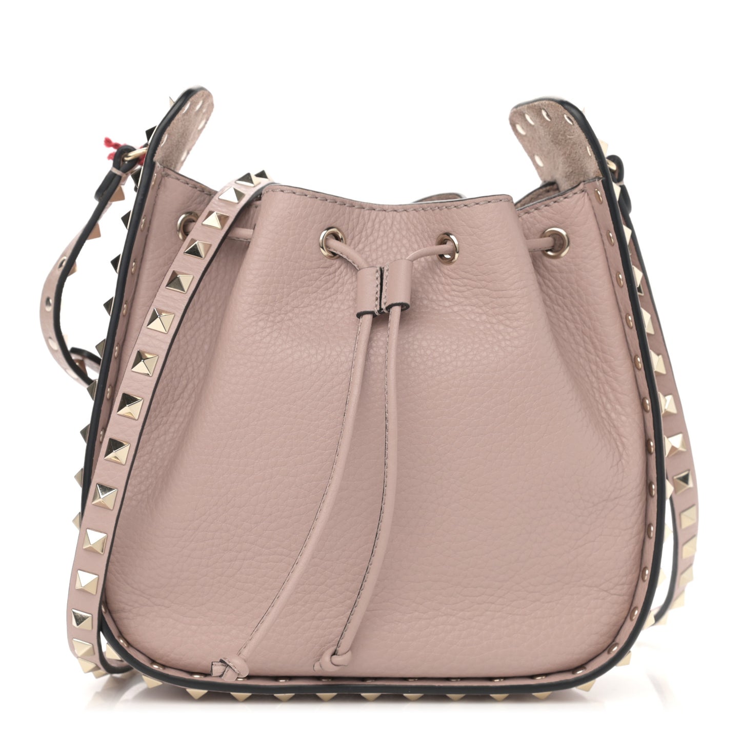 Grained Calfskin Rockstud Bucket Bag Poudre