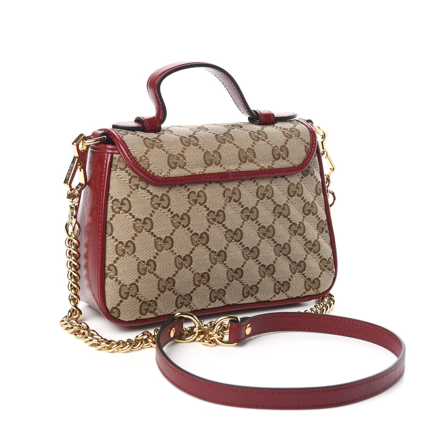 Monogram Glazed Calfskin Matelasse Diagonal Mini GG Marmont Top Handle Shoulder Bag Beige Ebony New Cherry Red