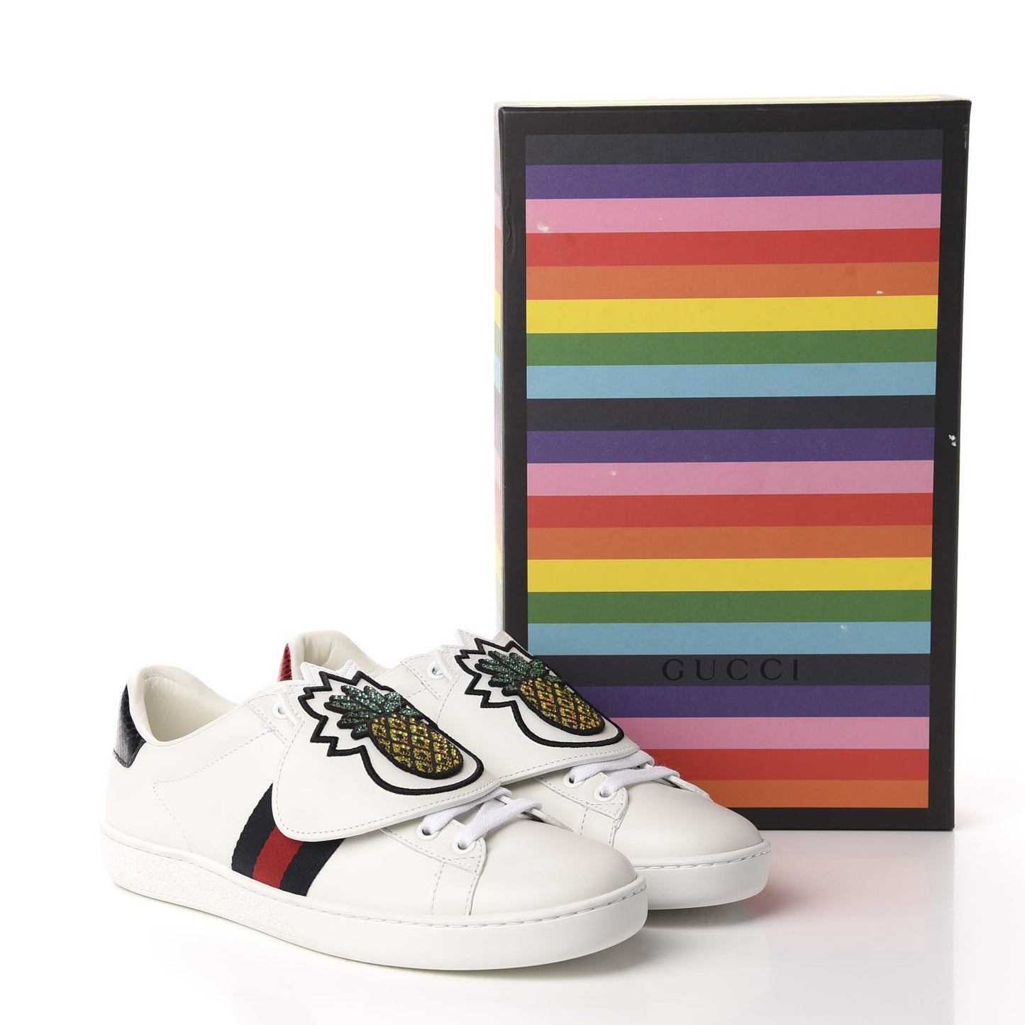 Calfskin Ayers Crystal Web Pineapple Embroidered Womens New Ace Sneakers 36.5 White
