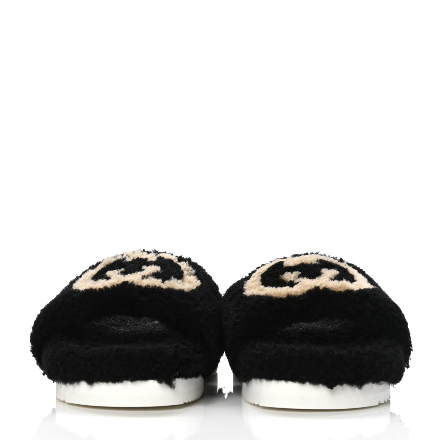 Shearling Eileen Logo Slide Sandals 38 Black Butterscotch