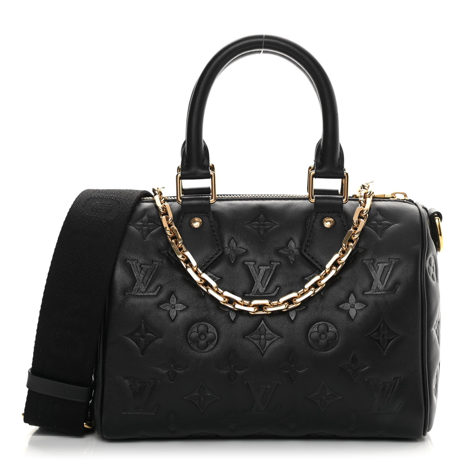 Louis Vuitton Lambskin Embossed Monogram Speedy 22 Bandouliere Black 1 of 9
