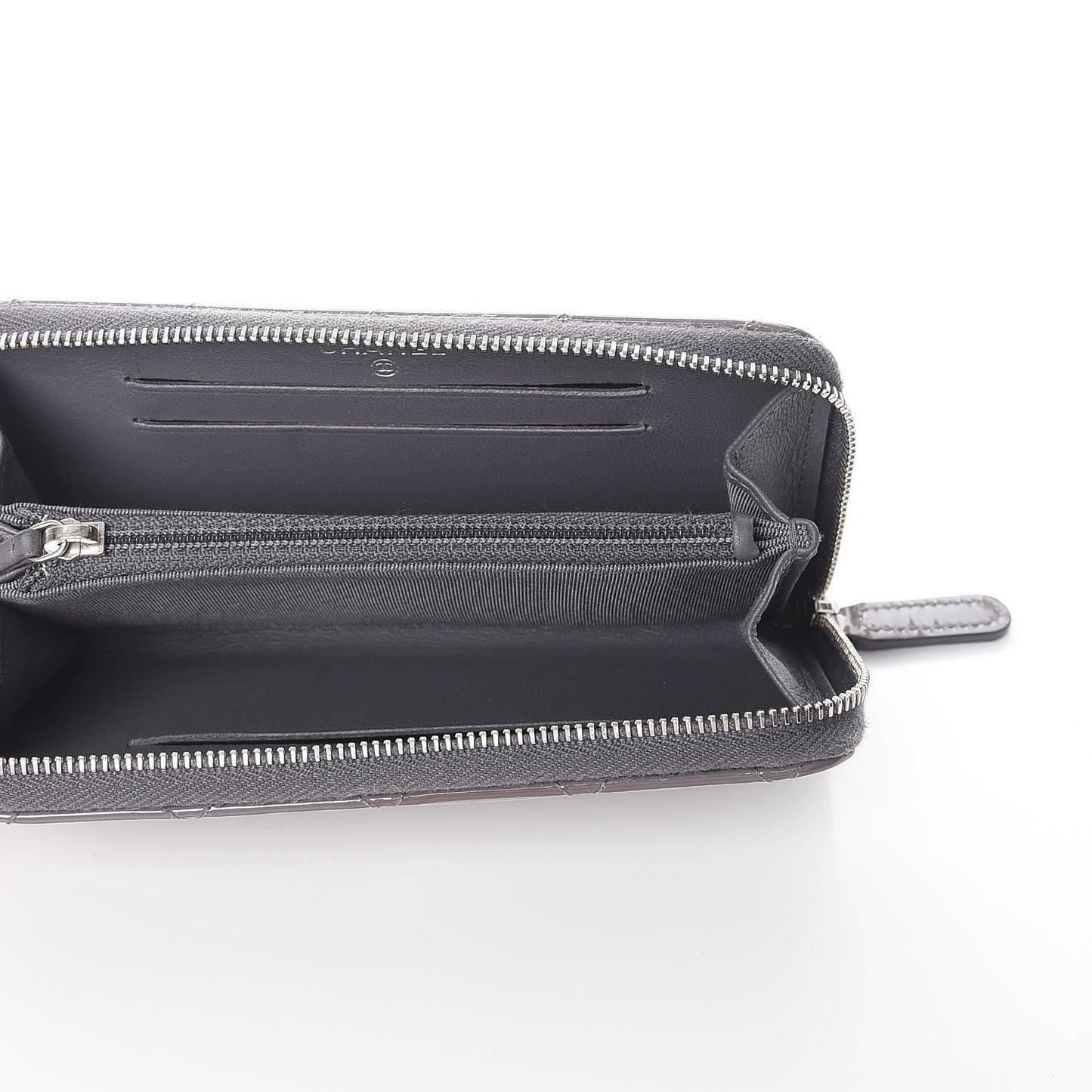 Patent Quilted Small Zip Around Wallet Grey