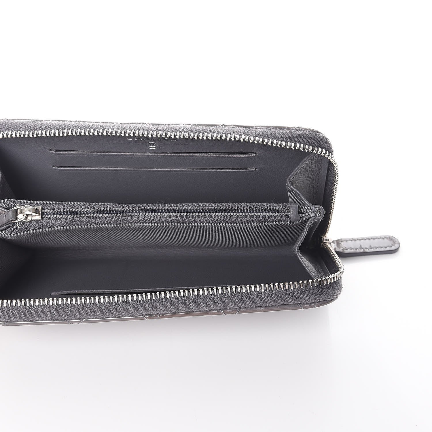 Chanel Patent Quilted Small Zip Around Wallet Grey 5 of 12