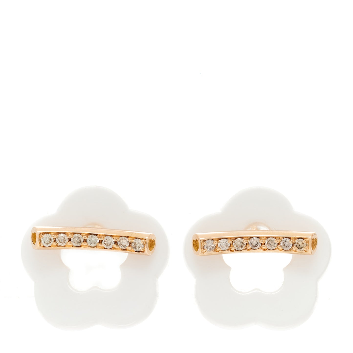 18K Rose Gold Diamond White Ceramic Make Love Flower Earrings