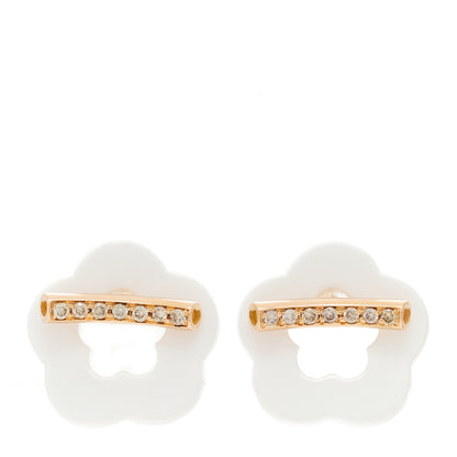 Pasquale Bruni 18K Rose Gold Diamond White Ceramic Make Love Flower Earrings 1 of 5