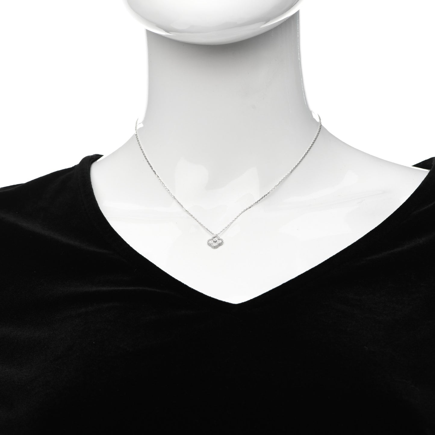 18K White Gold Diamond Sweet Alhambra Pendant Necklace