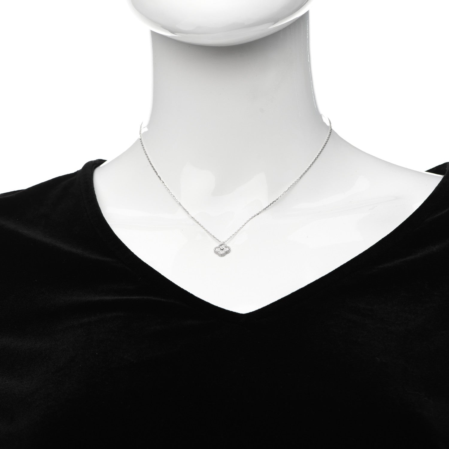 Van Cleef & Arpels 18K White Gold Diamond Sweet Alhambra Pendant Necklace 2 of 6