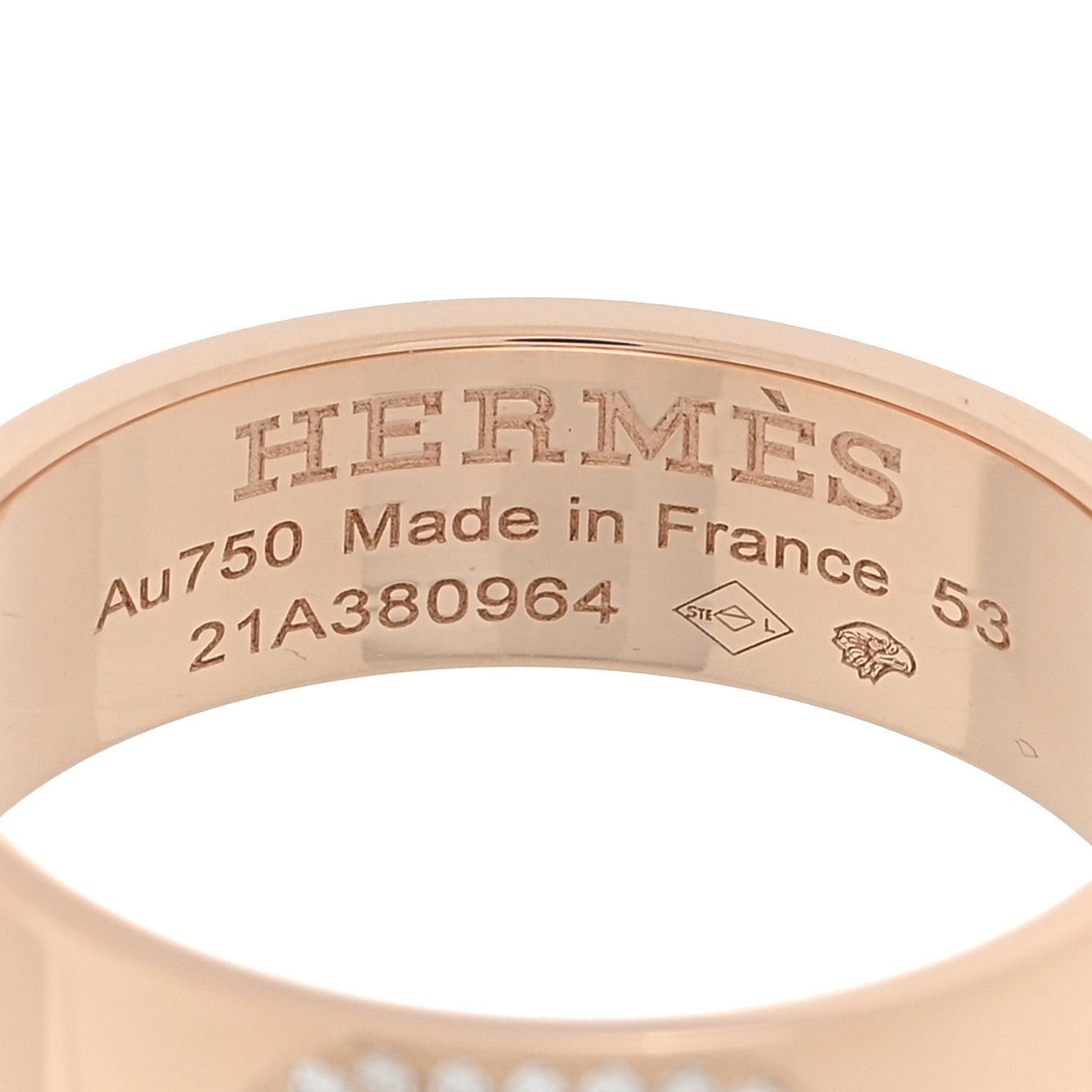 Hermes 18K Rose Gold Diamond PM H D'Ancre Ring 53 6.5 4 of 5