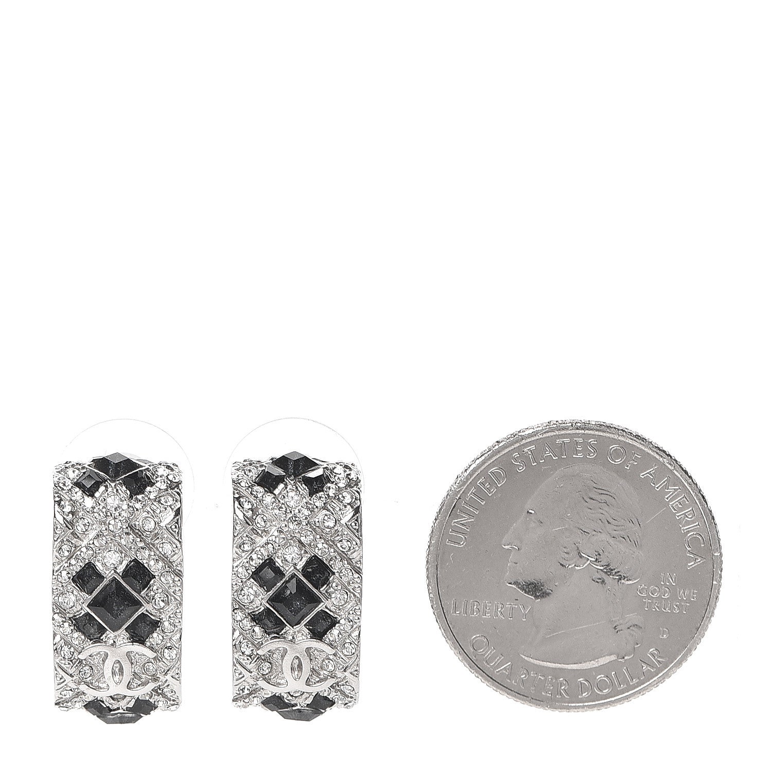 Chanel Crystal CC Hoop Earrings Black Silver 2 of 5