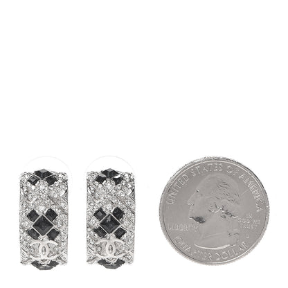 Chanel Crystal CC Hoop Earrings Black Silver 2 of 5