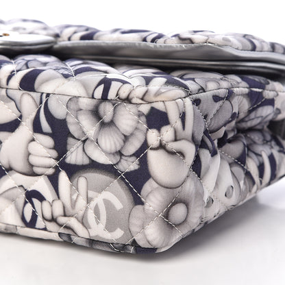 Chanel Nylon Quilted Medium Cat Emoticon Double Flap Navy Grey Ecru 9 of 10