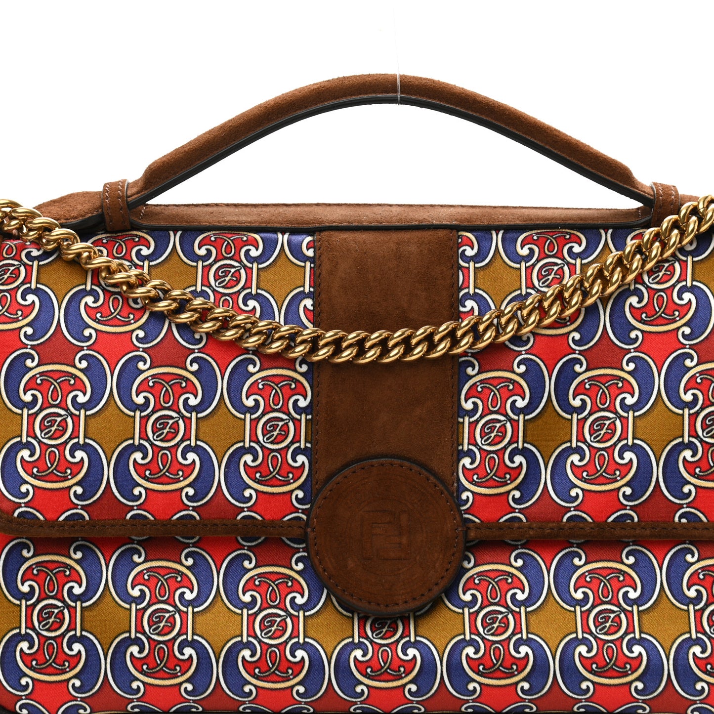Suede Satin Double F Shoulder Bag Marrone Rosso Blue
